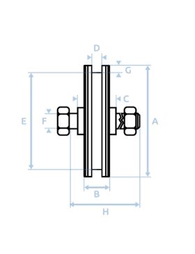 Ruota DI PORTA A Gola QUADRATA DIAMETRO 70 MM PER RAIL QUADRATO DI 12 MM CARICO 600 KG ASSE 14 MM - GAGC70