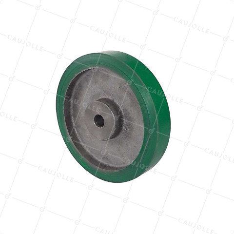 Ruota D'ENTRAINEMENT A CLAVETER IN POLIURETANO MORBIDO DIAMETRO 250/50 MM CARICO 1100KG - SFPU MORBIDO 250/50 A CLAVETER VERDE A25 • Caujolle