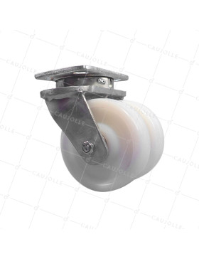 ROTA GIREVOLE A DOPPIO RULLO IN NYLON, DIAMETRO 150 MM, CARICO 1500 KG - S78N DOUBLE 150 • Caujolle