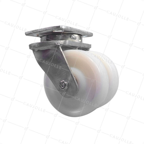 ROTA GIREVOLE A DOPPIO RULLO IN NYLON, DIAMETRO 150 MM, CARICO 1500 KG - S78N DOUBLE 150 • Caujolle
