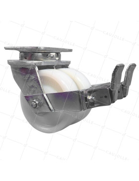 ROTA GIREVOLE CON FRENO A DOPPIO RULLO IN NYLON, DIAMETRO 150 MM, CARICO 1500 KG - S78N DOUBLE 150AF • Caujolle