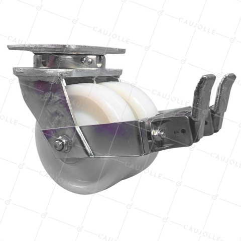 ROTA GIREVOLE CON FRENO A DOPPIO RULLO IN NYLON, DIAMETRO 150 MM, CARICO 1500 KG - S78N DOUBLE 150AF • Caujolle