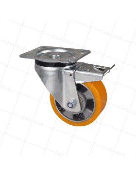Ruota A FRENO IN POLIURETANO RIM IN ALLUMINIO DIAMETRO 125 MM CARICO 350KG - S76AR 125AF • Caujolle