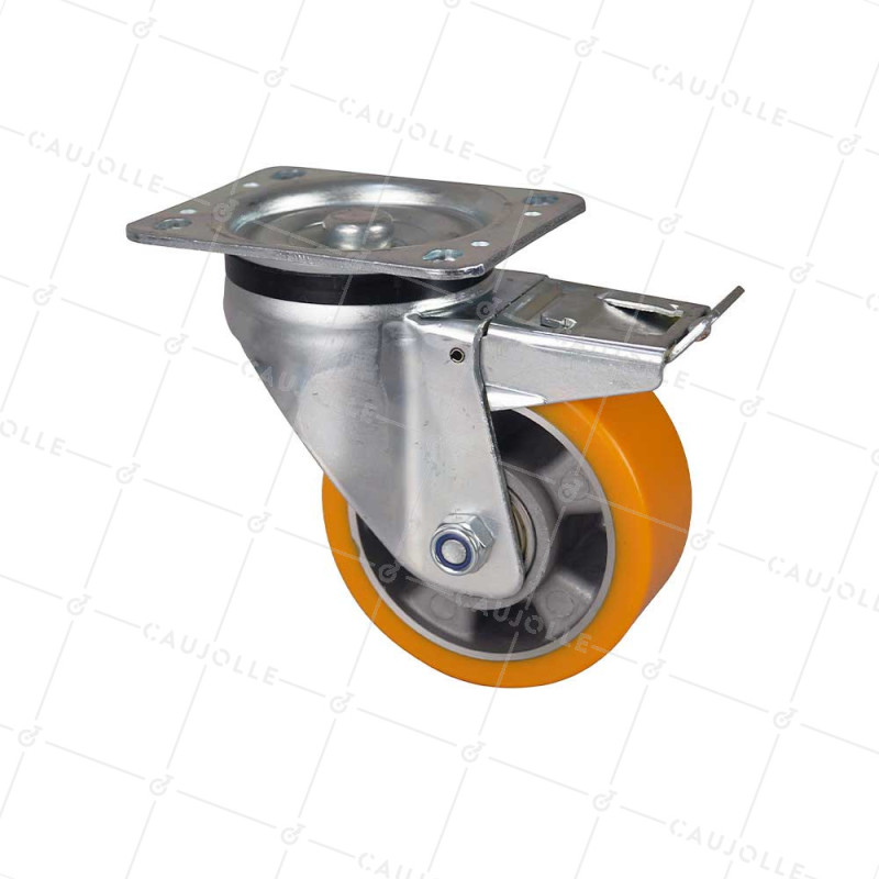 Ruota A FRENO IN POLIURETANO RIM IN ALLUMINIO DIAMETRO 125 MM CARICO 350KG - S76AR 125AF