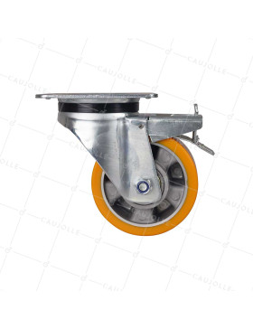 Ruota A FRENO IN POLIURETANO RIM IN ALLUMINIO DIAMETRO 125 MM CARICO 350KG - S76AR 125AF