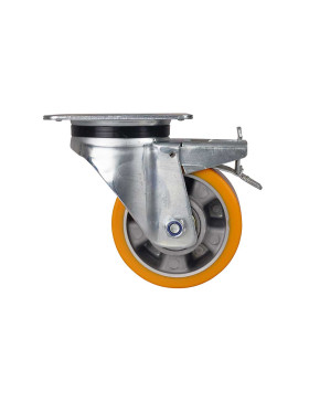Ruota A FRENO IN POLIURETANO RIM IN ALLUMINIO DIAMETRO 125 MM CARICO 350KG - S76AR 125AF