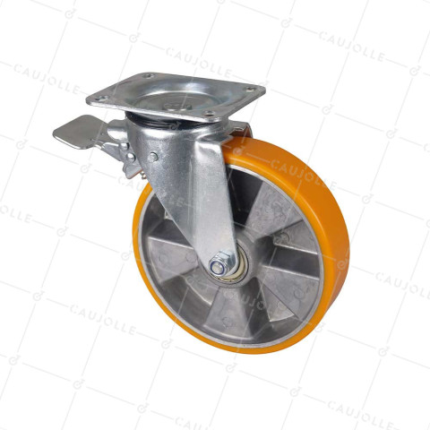 Ruota PIVOTANTE A FRENO IN POLIURETANO RIM ALUMINIO DIAMETRO 200 MM CARICO 300KG - S74AR 200AF • Caujolle