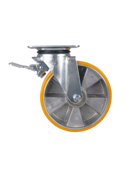 Ruota PIVOTANTE A FRENO IN POLIURETANO RIM ALUMINIO DIAMETRO 200 MM CARICO 300KG - S74AR 200AF