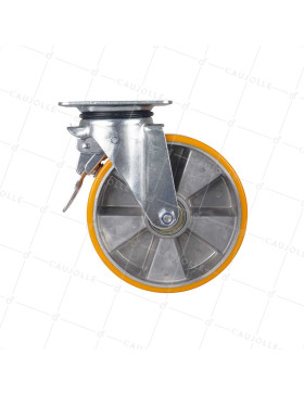 Ruota PIVOTANTE A FRENO IN POLIURETANO RIM ALUMINIO DIAMETRO 200 MM CARICO 300KG - S74AR 200AF