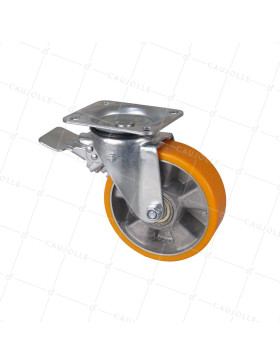 Ruota PIVOTANTE A FRENO IN POLIURETANO RIM IN ALLUMINIO DIAMETRO 160 MM CARICO 300KG - S74AR 160AF • Caujolle