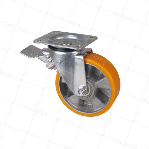 Ruota PIVOTANTE A FRENO IN POLIURETANO RIM IN ALLUMINIO DIAMETRO 160 MM CARICO 300KG - S74AR 160AF • Caujolle