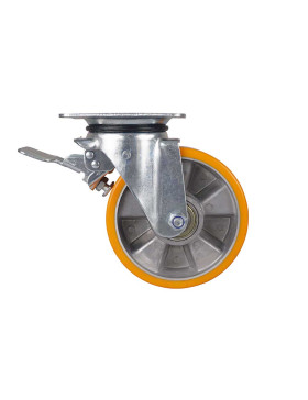 Ruota PIVOTANTE A FRENO IN POLIURETANO RIM IN ALLUMINIO DIAMETRO 160 MM CARICO 300KG - S74AR 160AF