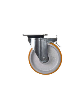 RUOTA GIRATORIA CON RUOTA IN GHISA E POLIURETANO DIAMETRO 200 MM CARICO 1000 KG A FRENO ANTERIORE - S78 SFPU 200 FRENO ANTERIORE