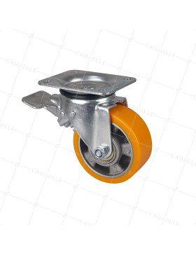 Ruota PIVOTANTE A FRENO IN POLIURETANO RIM ALUMINIO DIAMETRO 125 MM CARICO 400KG - S74AR 125AF • Caujolle