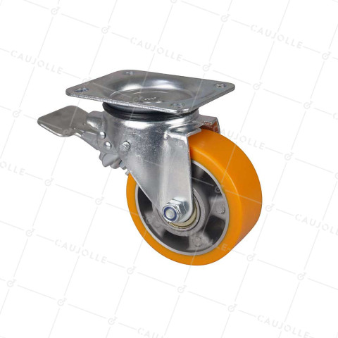 Ruota PIVOTANTE A FRENO IN POLIURETANO RIM ALUMINIO DIAMETRO 125 MM CARICO 400KG - S74AR 125AF • Caujolle