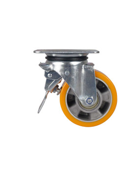 Ruota PIVOTANTE A FRENO IN POLIURETANO RIM ALUMINIO DIAMETRO 125 MM CARICO 400KG - S74AR 125AF