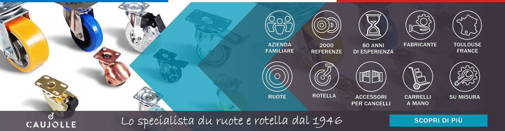 Caujolle, spécialiste des roues et roulettes depuis 70 ans Spécialiste des roues et roulettes